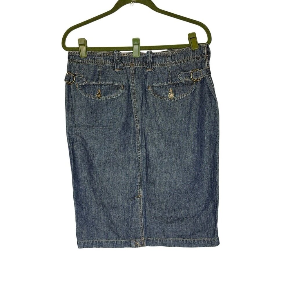 Lauren Jeans Co Denim Dark Wash Skirt Cotton Linen Sz 8 Pockets Adjustable Sand - Picture 2 of 16